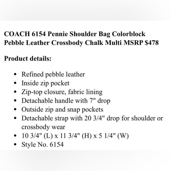 COACH Penny Shoulder Bag Chalk Multi Colorblock Refined Pebble Leather. - Picture 16 of 16